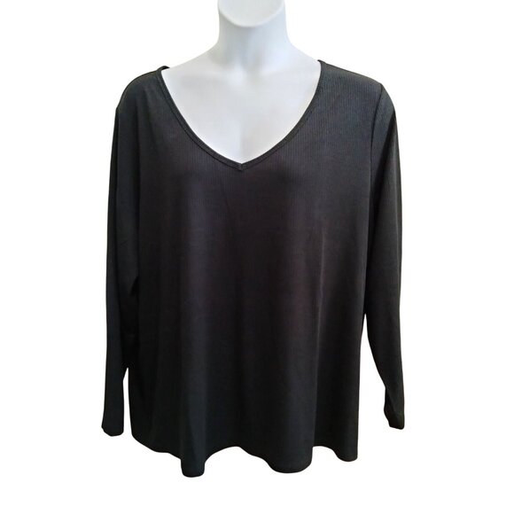 V-Neck Long Sleeve Knit Ribbed Top Pack Of 2 Eggshell White & Black Size 4X - Picture 7 of 13